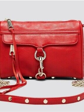 Rebecca Minkoff Red Leather i Crossbody with Gold Chain Strap Hardware